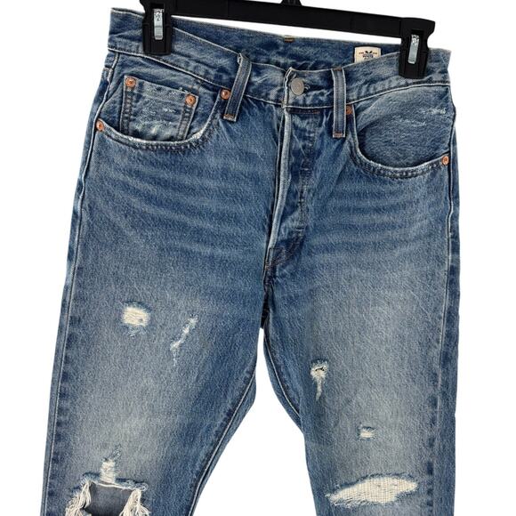 Levi's Pacific Ocean Blue Distressed High Rise 501 Skinny Jeans - Picture 5 of 12